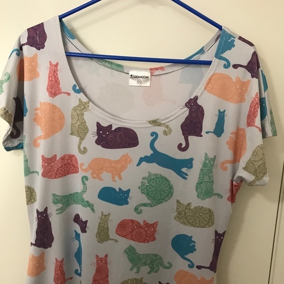 Cowcow multi color cat print scoop neck dress 2XL - Picture 5 of 10